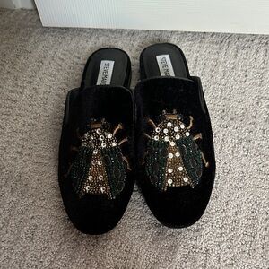 Steve Madden Black Velvet Mules with Beetle Embellishments
